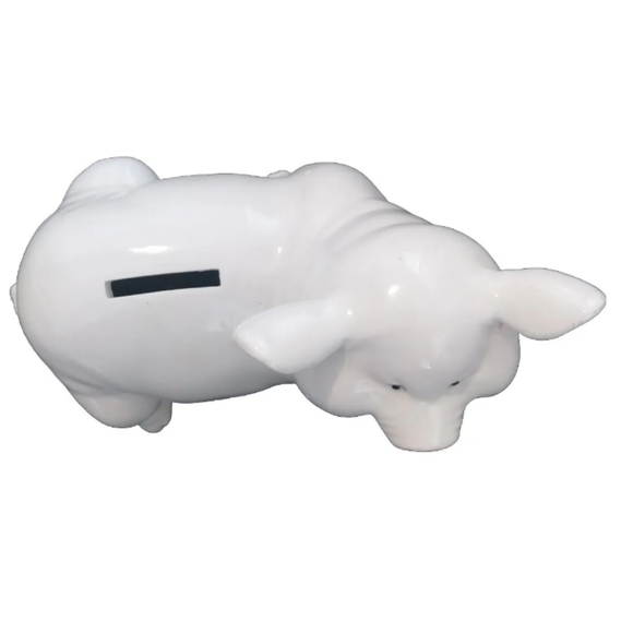 Vintage 90s White Smiling Pig Piggy Bank with pink nose, pink ears, cork stopper - Picture 2 of 9